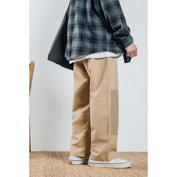 

2021 cotton wide-leg men's fashion retro hit color casual men streetwear hip-hop straight pants mens f8q4, Black