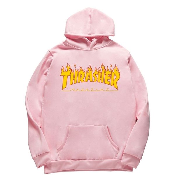 

2020 new letter print thrasher couple hooded casual sports pullover large, Black