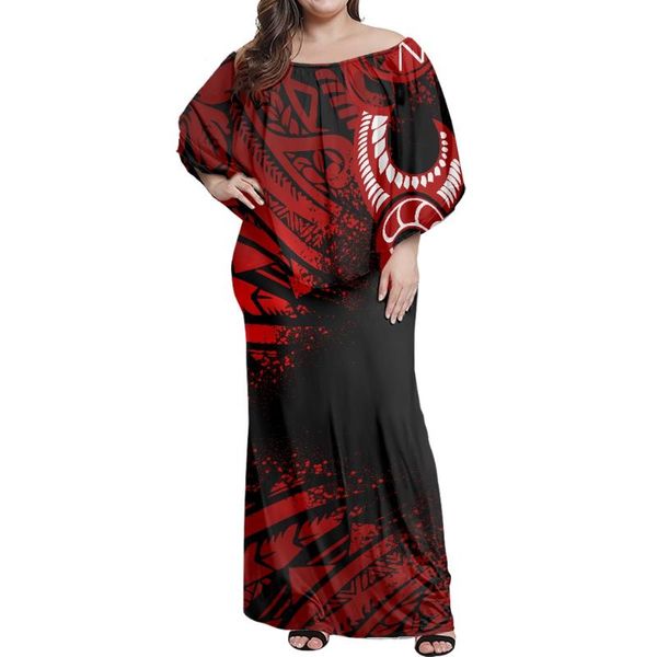 

casual dresses american samoan print summer bodycon off shoulder maxi dress wedding party custom plus size women clothing, Black;gray