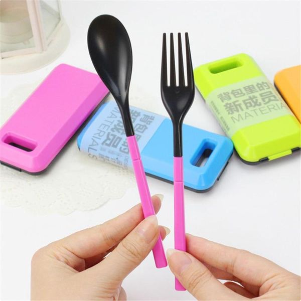 

dinnerware sets portable travel set korean stylish tableware folding cutlery fork chopsticks for kids