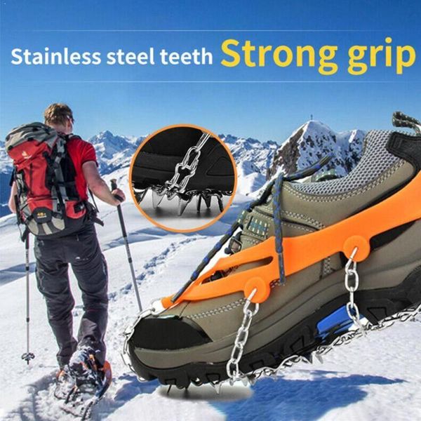 

cords, slings and webbing anti slip 8-teeth ice shoes spike grip boots chain steel climbing gear crampons manganese anti-skid grippers z1t7