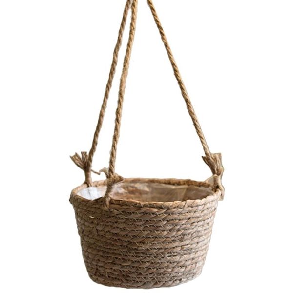 Tecido Rattan Pendurado Plantador Potenciômetro de Flores Cesta Basca Balcão Jardim Decoração Casa 210922