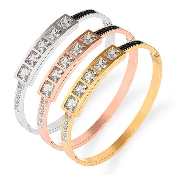 

bangle fysara wholesale price classic full crystals lock bangles & bracelets for women jewelry stainless steel silver gold, Black