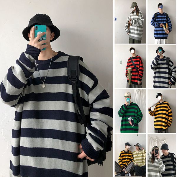 

2021 new men-style college coats striped clothes printed knit around the neck cashmere sweater casual pullovers -2xl wool bud4, White;black