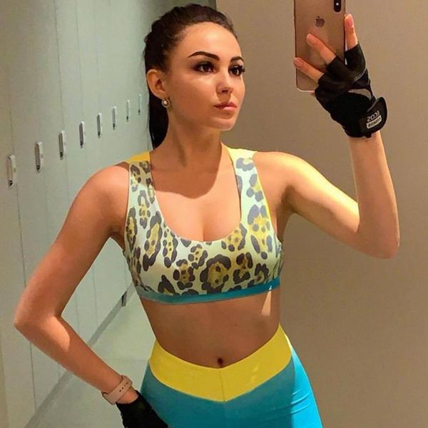 

leopard yoga set patchwork widened shoulder tights compression exposed navel tank high waisted joggers leggings, White;red