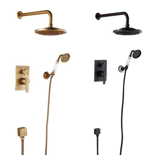 

bathroom shower sets vintage black head set mixer wall-mounted brass bathtub faucet round system rain faucets