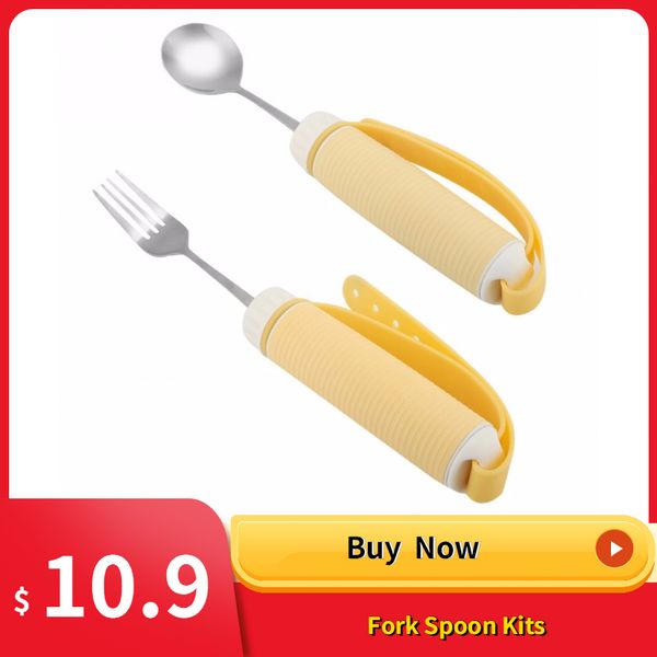 

fork spoon kits for disabled patient arthritis elder utensilremovable flexible 360 degree rotating tablewares anti-slip handle