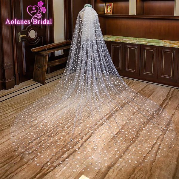 

bridal veils 2021 elegant 3m wide 3.5m long ivory natural white full star appliques cut edge cathedral veil with comb one-layer, Black