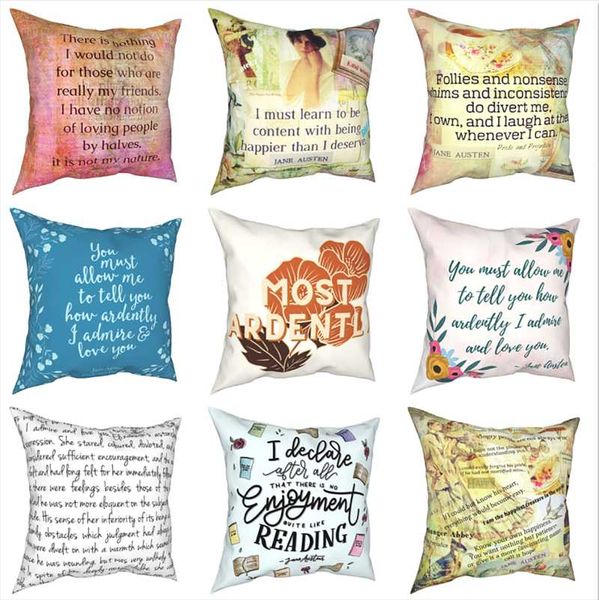 

cushion/decorative pillow jane austen love quote pride and prejudice cases classic cushion covers decor throw case cover for home 45*45cm