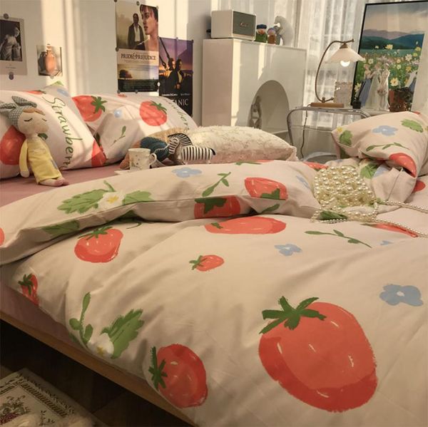 

bedding sets cute fruit strawberry set kid teen,single double cotton twin full  home textile bed sheet pillow case quilt cover