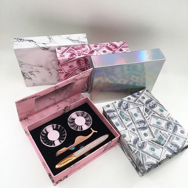 

custom logo eyelash box with eyeliner lash glue pen tweezers 25mm mink lashes false eyelashes box