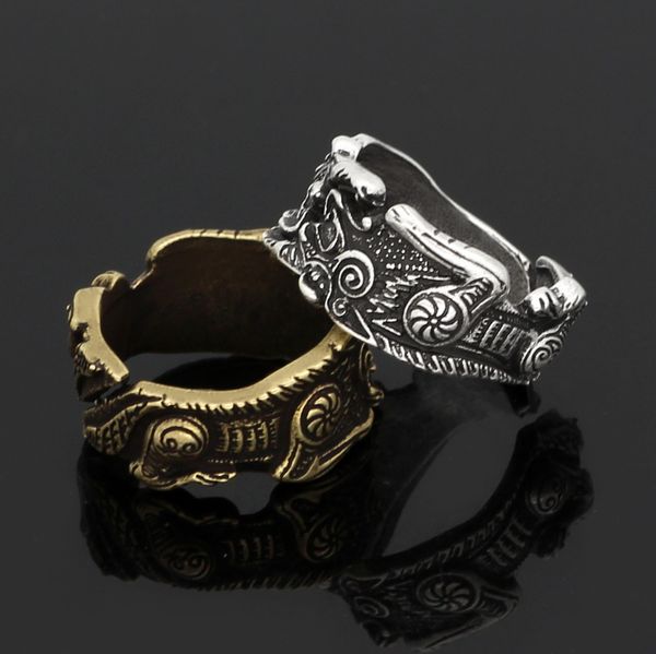 

viking odin crow ring men's opening, Silver