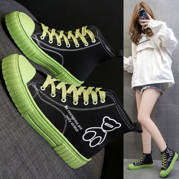 

high canvas shoes female new fashion cartoon trendy student korean cloth casual