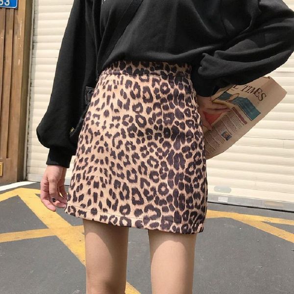 

skirts summer vintage fashion high waist leopard print ladies skirt ulzzang harajuku a-line casual streetwear women's, Black