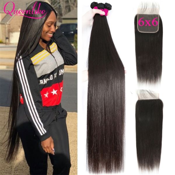 

4x4 5x5 6x6 6*6 closur and human 13x4 lace frontal brazilian hair weave straight 3 bundl with closure, Black