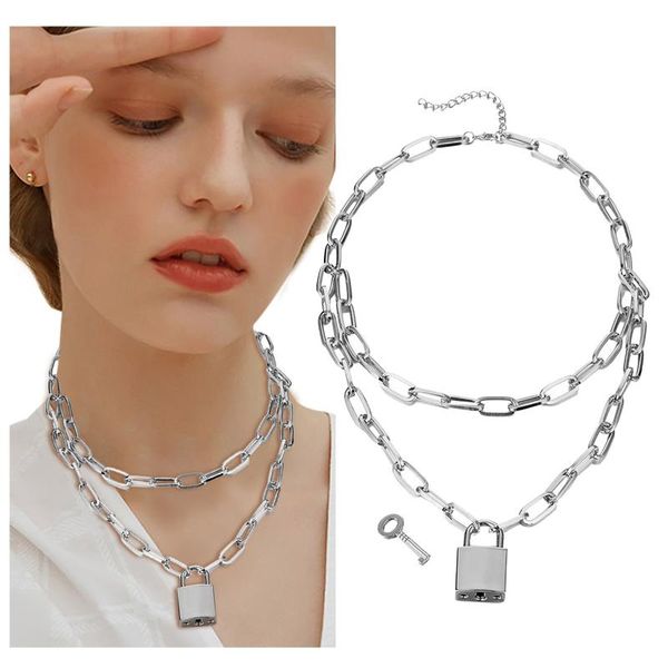 

pendant necklaces 2021 s fashion ladies accessories minimalist lock key necklace sweater chain, Silver