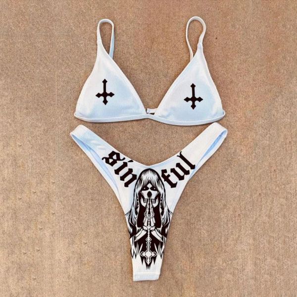 

women's swimwear bikini thong set anime print bandeau push up swimsuit women biquinis bathing suit female beach wear, White;black