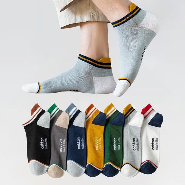 

men's socks 4 pairs men ankle breathable cotton short casual low tube white sock stripe heel anti-wear sports summer, Black
