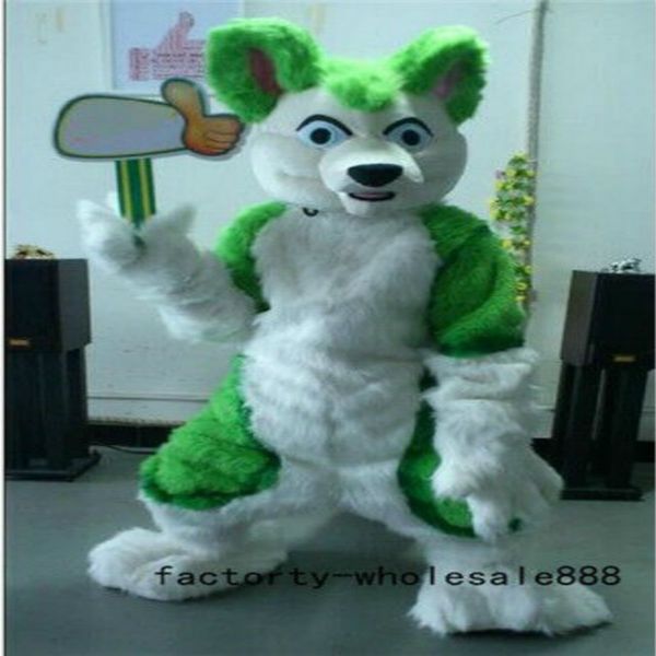 

mascot costumeshalloween green long fur fox husky dog mascot costume dress fursuit cartoon outfit carnival xmas easter ad clothes, Red;yellow
