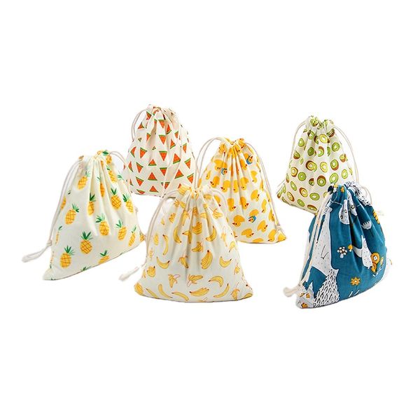 reusable eco fashion printing shopping bags cotton linen storage gift candy packaging drawstring bag dust bags for handbag