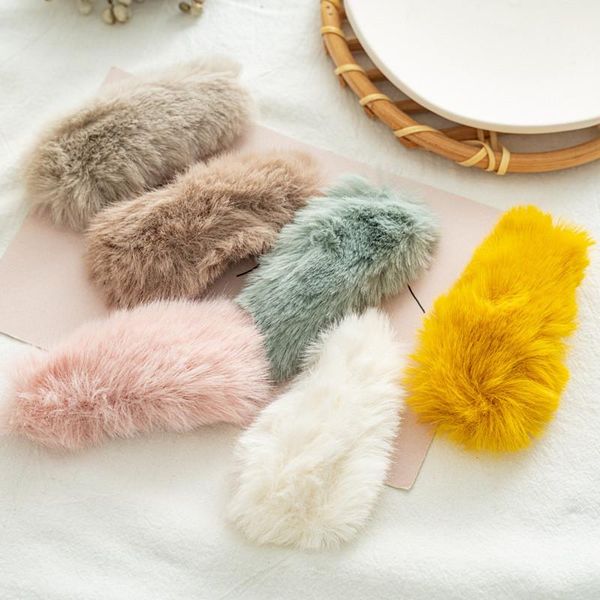 

hair accessories autumn winter hairpin sweet plush bb clip warm temperament cute barrettes, Slivery;white
