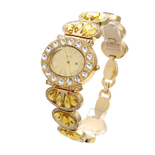 

wristwatches tpl diamond watches round luxury women's watch fashion date quartz iced out bling gold-plated, Slivery;brown