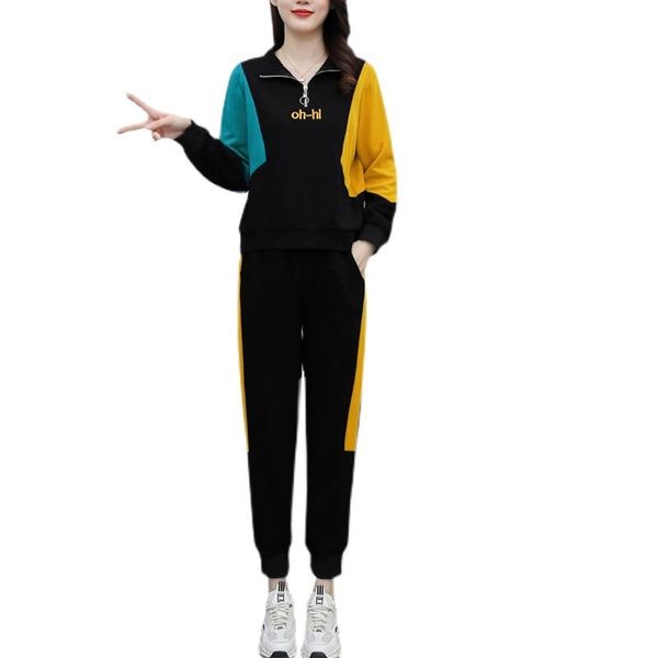 

women's two piece pants plus size tracksuit women winter warm suit patchwork and matching outfit casual set large female clothes, White