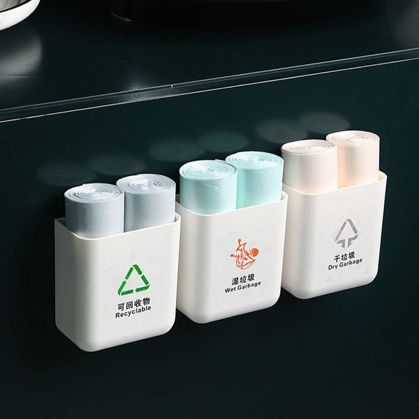 

kitchen plastic paste wall hanging wall storage box no mark household finishing no punch garbage bag storage new products