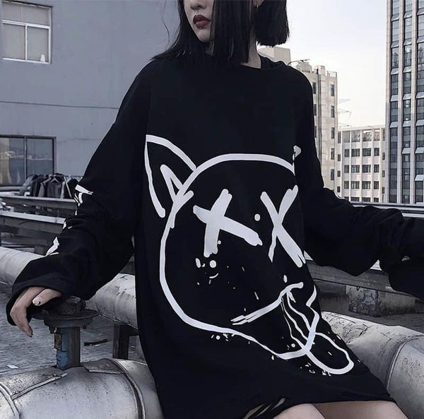 

2021 fashion streetwear print lady sweatshirts women o-neck loose clothes female autumn hip hop casual pullovers, Black