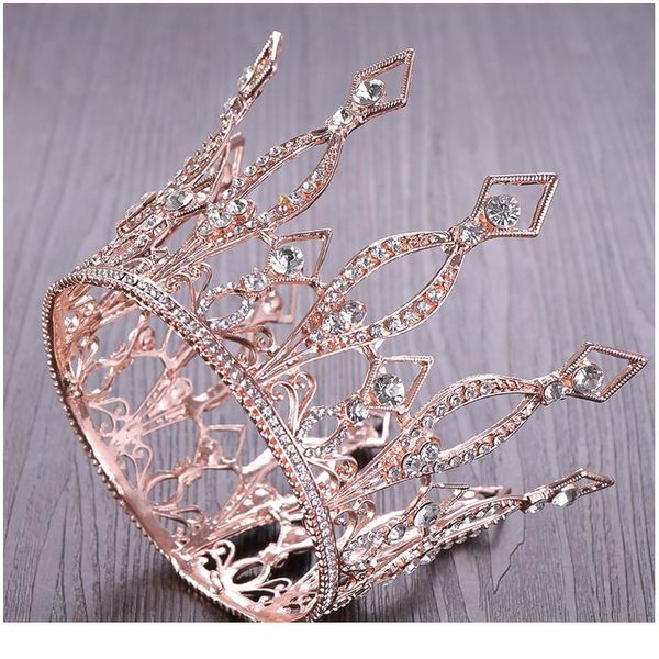 

trendy rose gold round rhinestone crystal crown wedding tiara crown bridal hair accessories crown party wedding headw jllfjw, Silver