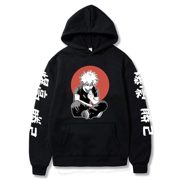 

men's hoodies & sweatshirts men 's hoodie anime my hero academia bakugou printed men/women long sleeve, Black