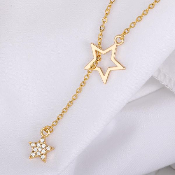 

pendant necklaces fashion double zircon star hollow for women stainless steel crystal classic jewelry couple wedding friend gifts, Silver