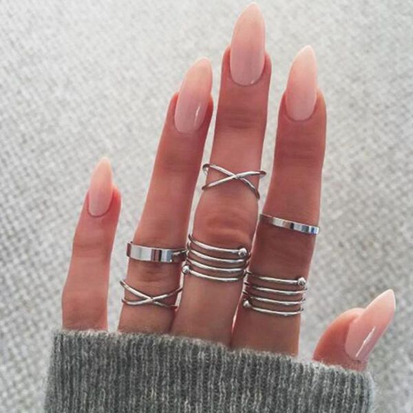 

wedding rings 6pcs/set bohemian vintage round hollow geometric for women fashion cross twist open ring knuckle finger jewelry, Slivery;golden