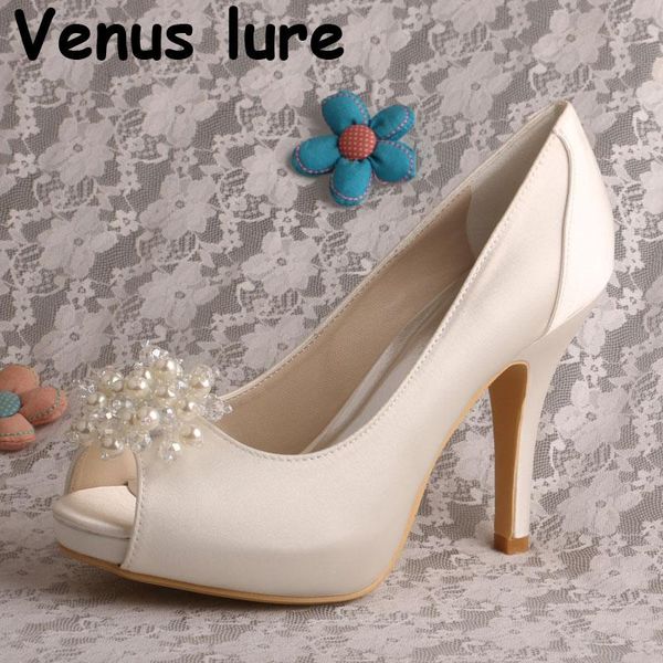 

ivory satin peep toe pearl for decoration shoes wedding high heeled, Black