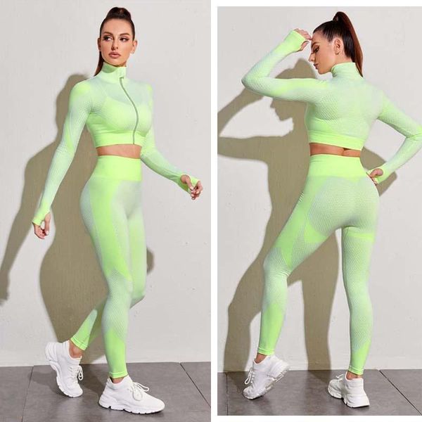 

yoga outfit women's tracksuit two piece set for fitness long sleeve leggings seamless workout sportswear athletic sets