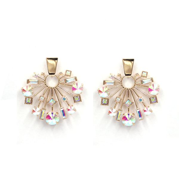 

fashion items big full ab crystal fan shaped stud earrings for ladies, Golden;silver