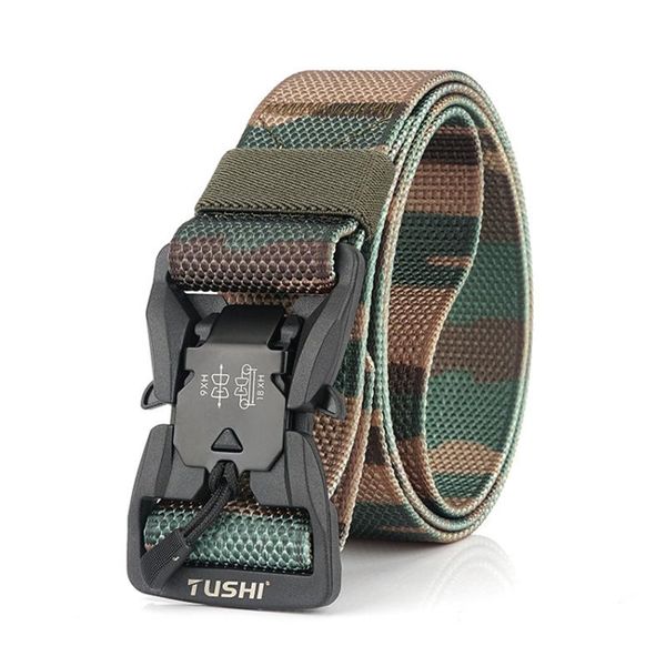 

camouflage tactical belt magnetic buckle quick-drying jeans men belts outdoor wear-resistant nylon training waistband, Black;gray