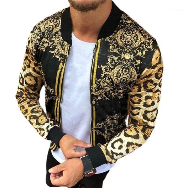 

men's jackets european style cool men long sleeve leopard jacket vintage coat print for trip, Black;brown