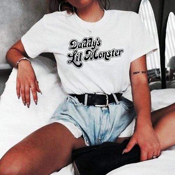 

women's t-shirt beauty girl shirt daddy's lil monster cosplay women t shirts ladies short tee cotton womens clothing, White