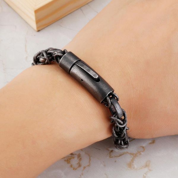 

link, chain 8.66'' mens stainless steel square clasp knot braind bracelet vintage jewelry, Black