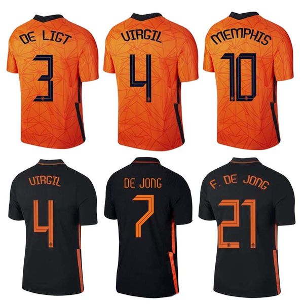 

20 21 thai quality national man women kid soccer jersey player f.de jong virgil de ligt memphis orange football shirt and kit, Black;yellow