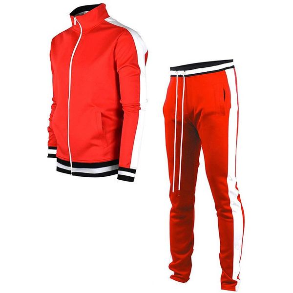 

men's tracksuits winter casual solid sets stripe sportswear sweater pants jogging clothing sports suit 2021, Gray