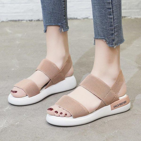 

sandals korean style elastic band casual fashion ins tide flat beach roman, Black