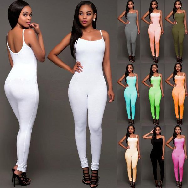 

women's jumpsuits & rompers bodysuit women sling low-cut stretch tight long woman pants casual sleeveless full length skinny jumpsuit, Black;white