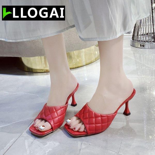 

marian sqaure toe red quilted mule heels shoe fashion high heel shoes women sandals sliper woman shoes zapatos mujer 2021, Black