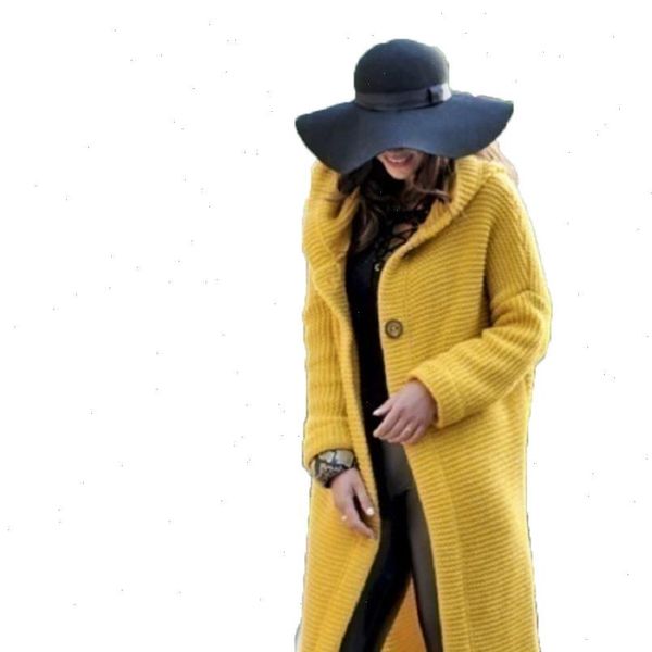 

autumn winter knitted sweater women loose cardigan 2021 europe and america new pink yellow gray hooded long sweater, White;black