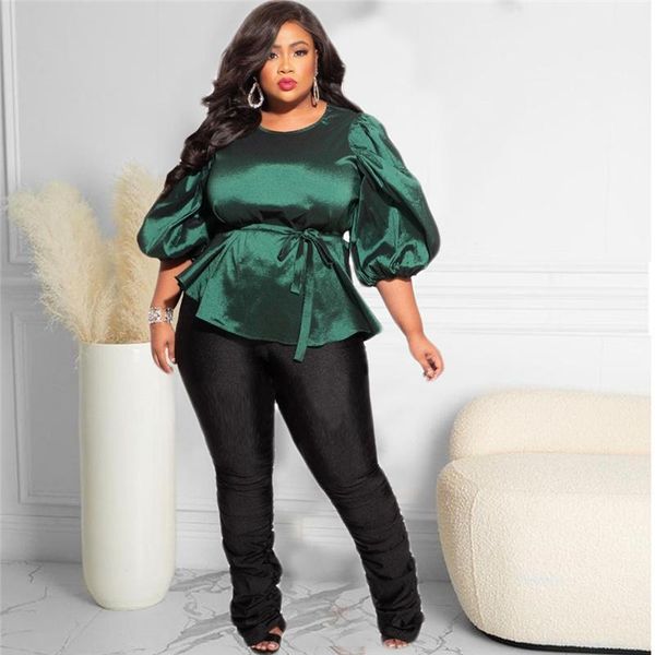 

plus size t-shirt women fall three quarter sleeves office ladies blouse with lace up t shirt casual blouses drop wholesale, Black