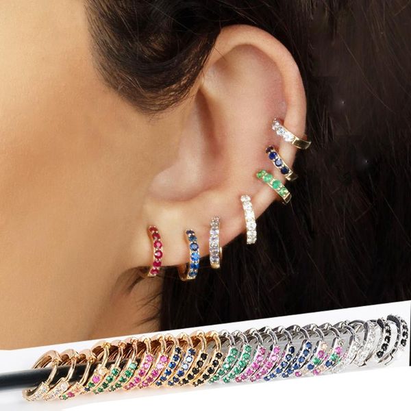 

hoop & huggie crystal small earrings zircon classic tiny ear piercing boho stud thin hoops simple girl minimal jewelry, Golden;silver