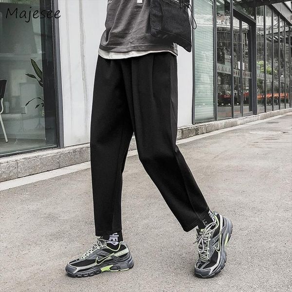 

streetwear korean style high fashion women pants black casual solid simple all match mens plus size ankle length sweatpants chic