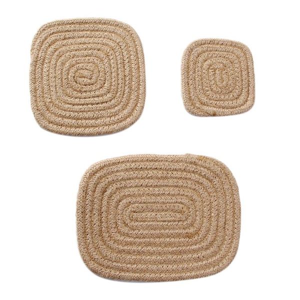 

mats & pads 3pcs cotton rope placemat simple thicken table mat pot insulation woven plate -jute